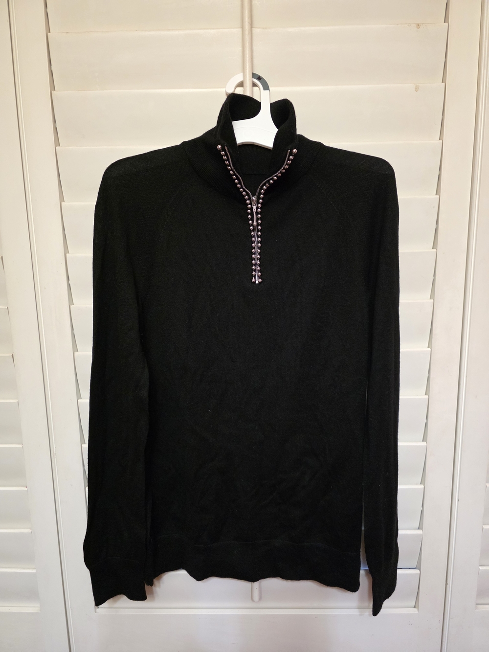 Alexander Wang Black Quarter-Zip Sweater with Beaded Trim